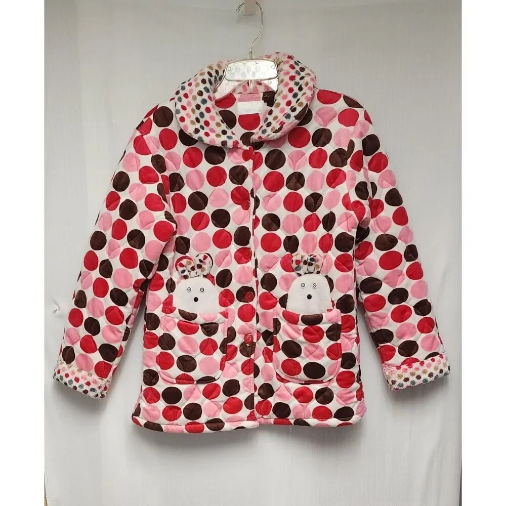 Girls Polka-Dots Multicolor Pink Plush Jacket Size 10-12